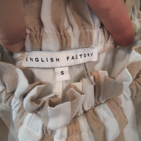 English Factory Sz S Cream Tan Stripe Paperbag Waist Wide Leg Pants High Rise - Picture 4 of 5